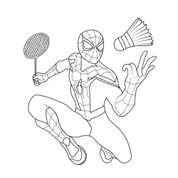 Spiderman with Badminton Free Coloring Page for Kids