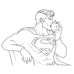 Superman Eating Apple Free Coloring Page for Kids