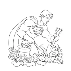 Superman Gardening Free Coloring Page for Kids