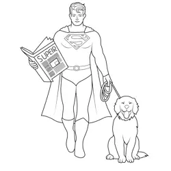 Superman with Dog Coloring Page