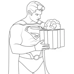 Superman with Gift Free Coloring Page for Kids