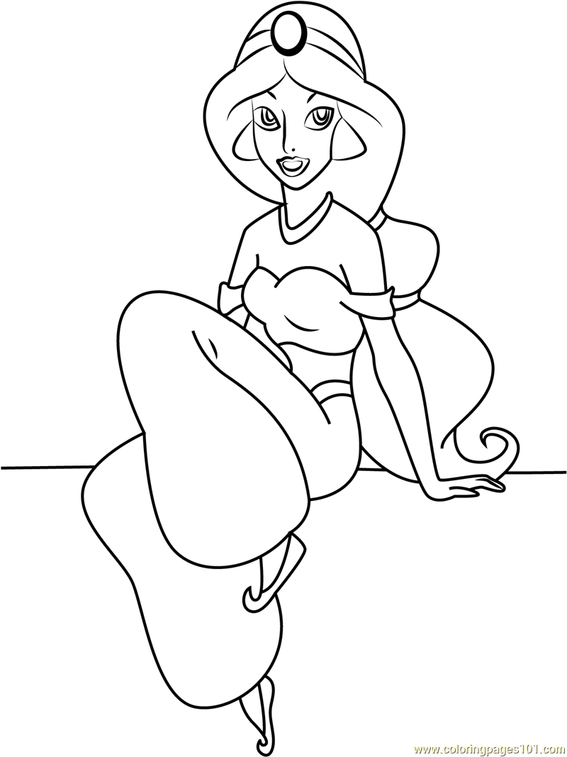 Princess Jasmine Sitting Down Coloring Page for Kids ...