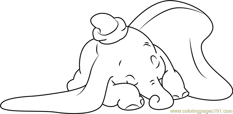 Dumbo Sleeping Coloring Page for Kids - Free Dumbo Printable Coloring