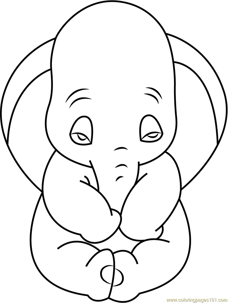 Sad Dumbo Coloring Page for Kids - Free Dumbo Printable Coloring Pages