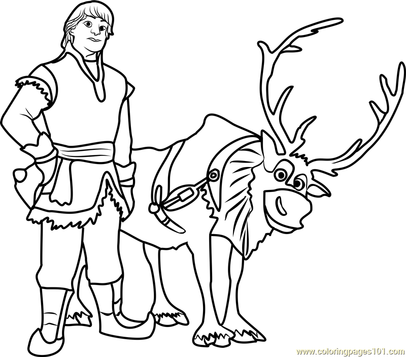 Kristoff with reindeer Coloring Page for Kids - Free Frozen Printable ...