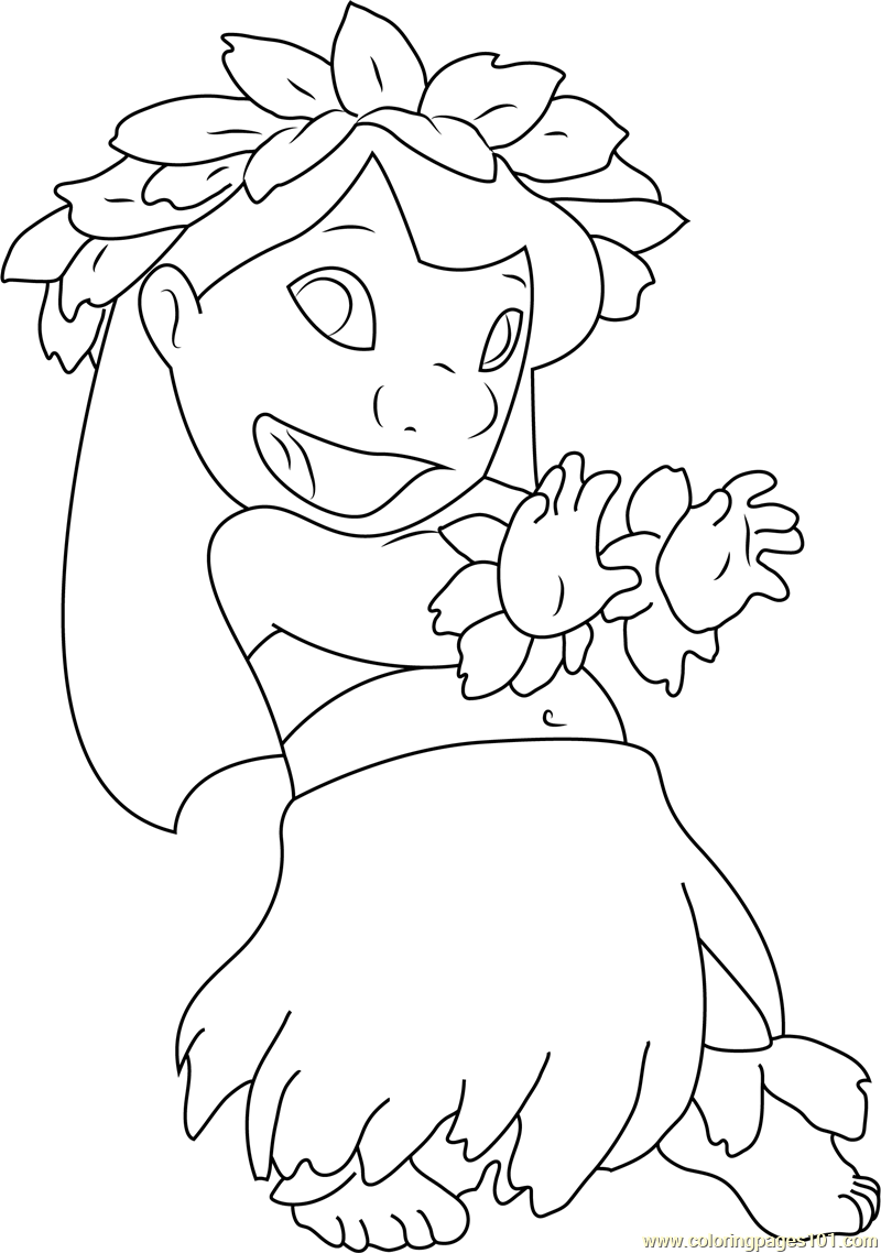 Lilo Dancing Coloring Page for Kids - Free Lilo & Stitch Printable