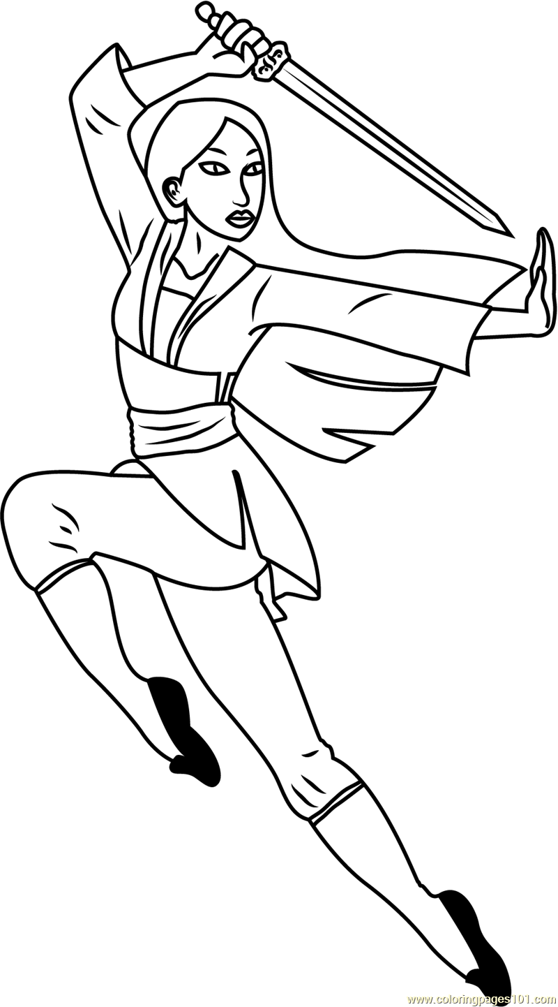 Download Mulan with Sword Coloring Page for Kids - Free Mulan Printable Coloring Pages Online for Kids ...