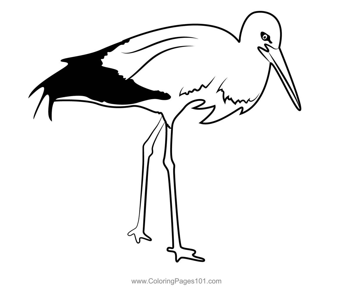 Stork Bird Coloring Page for Kids - Free Storks Printable Coloring ...