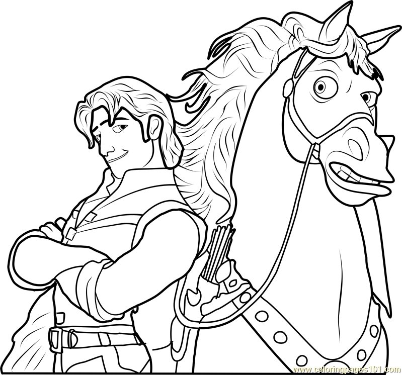Flynn with Maximus Coloring Page for Kids - Free Tangled Printable