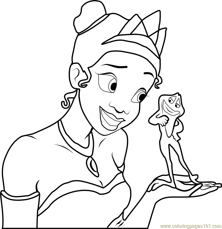 Tiana Princess and the Frog Coloring Page for Kids - Free The Princess ...