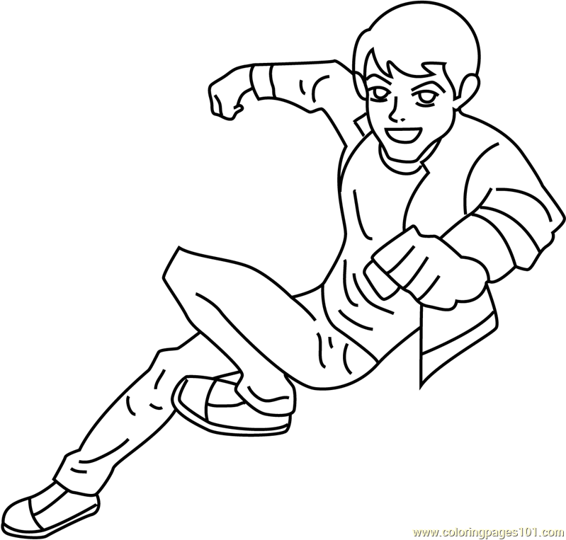 Happy Ben Coloring Page for Kids - Free Ben 10 Printable Coloring Pages