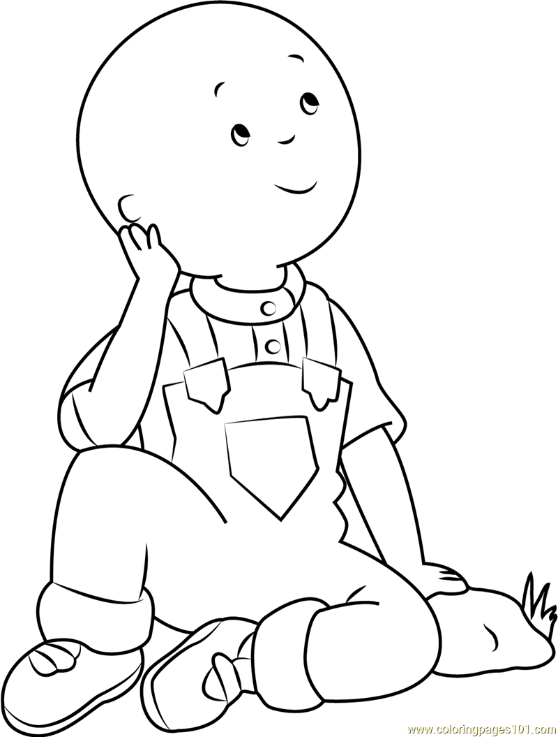 Caillou Thinking Coloring Page for Kids - Free Caillou Printable