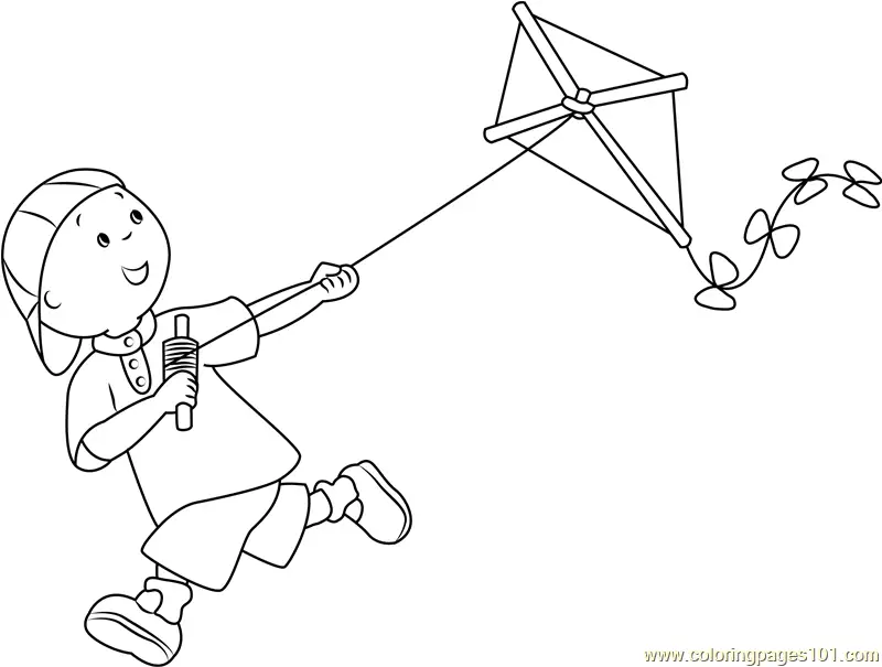 Caillou with Kite Coloring Page for Kids - Free Caillou Printable ...