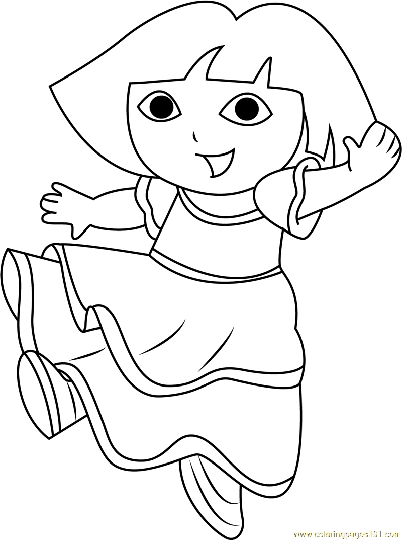 Dora Dancing Coloring Page for Kids - Free Dora the Explorer Printable