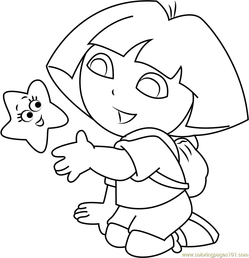 Dora Explorer Stars Coloring Page for Kids - Free Dora the Explorer