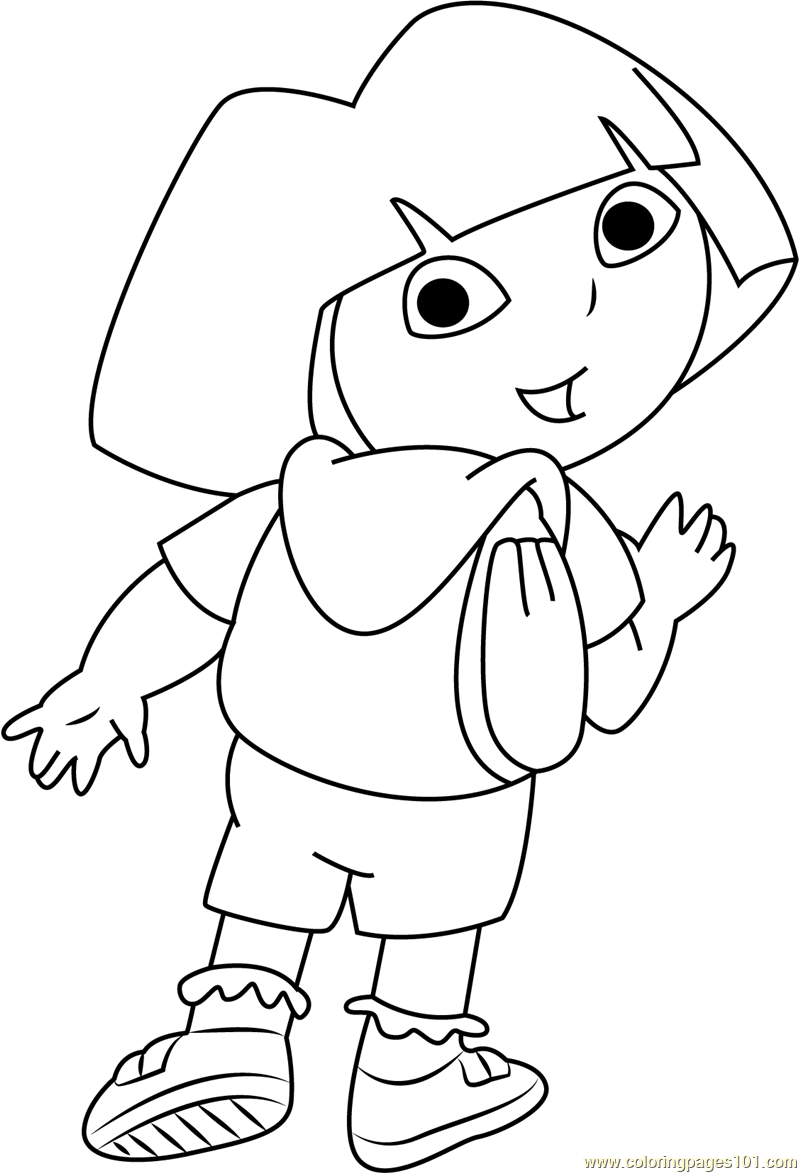 Dora Looking Back Coloring Page for Kids - Free Dora the Explorer