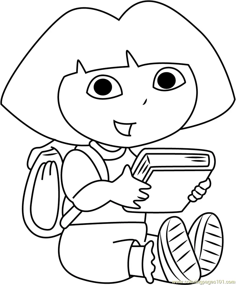 Dora Reading a Book Coloring Page for Kids - Free Dora the Explorer ...