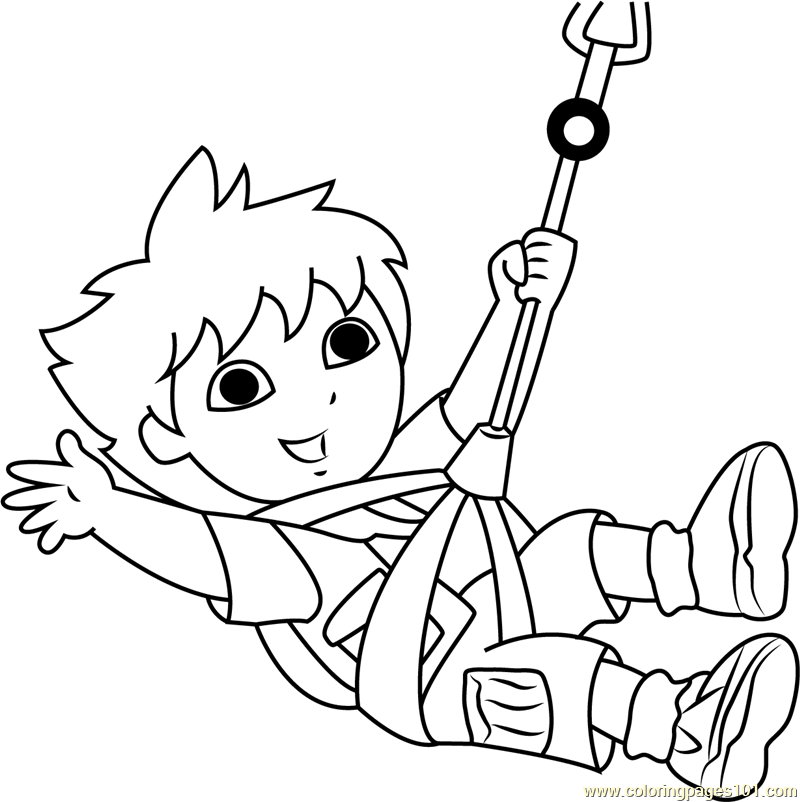Diego having Fun Coloring Page for Kids - Free Go, Diego, Go! Printable
