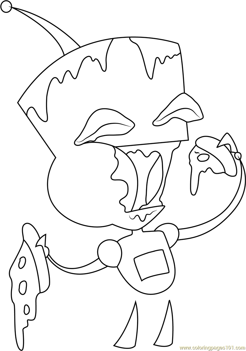 Gir Eating Pizza Coloring Page for Kids - Free Invader Zim Printable