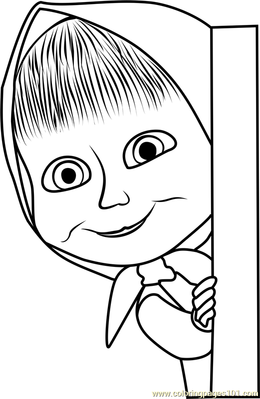 Masha behind the Door Coloring Page for Kids - Free Masha and the Bear