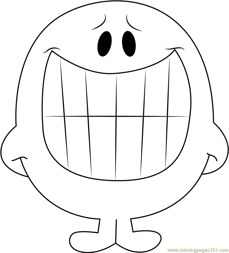 Smiling Coloring Page for Kids - Free Mr. Men Printable Coloring Pages