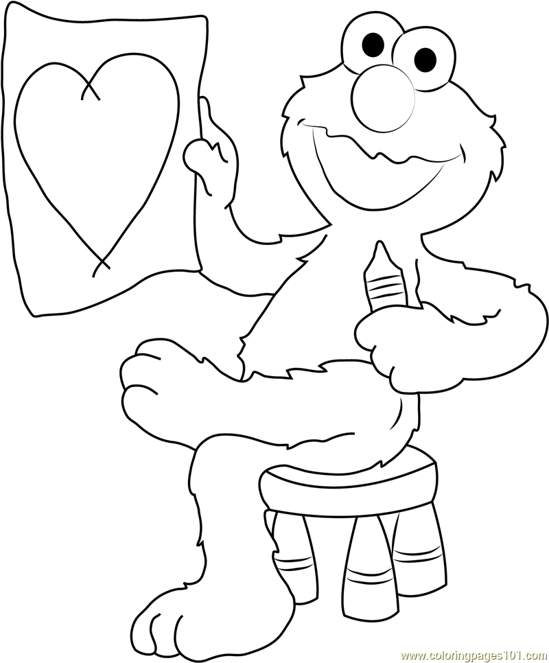 Elmo Draw Heart Coloring Page for Kids - Free Sesame Street Printable