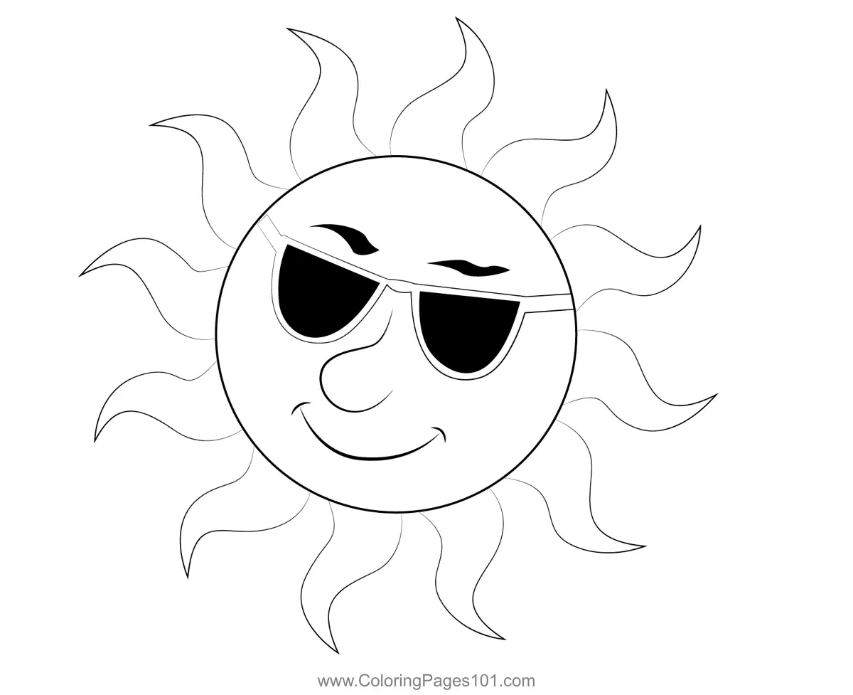 Sun Wearing sunglasses Coloring Page for Kids - Free Planets Printable ...