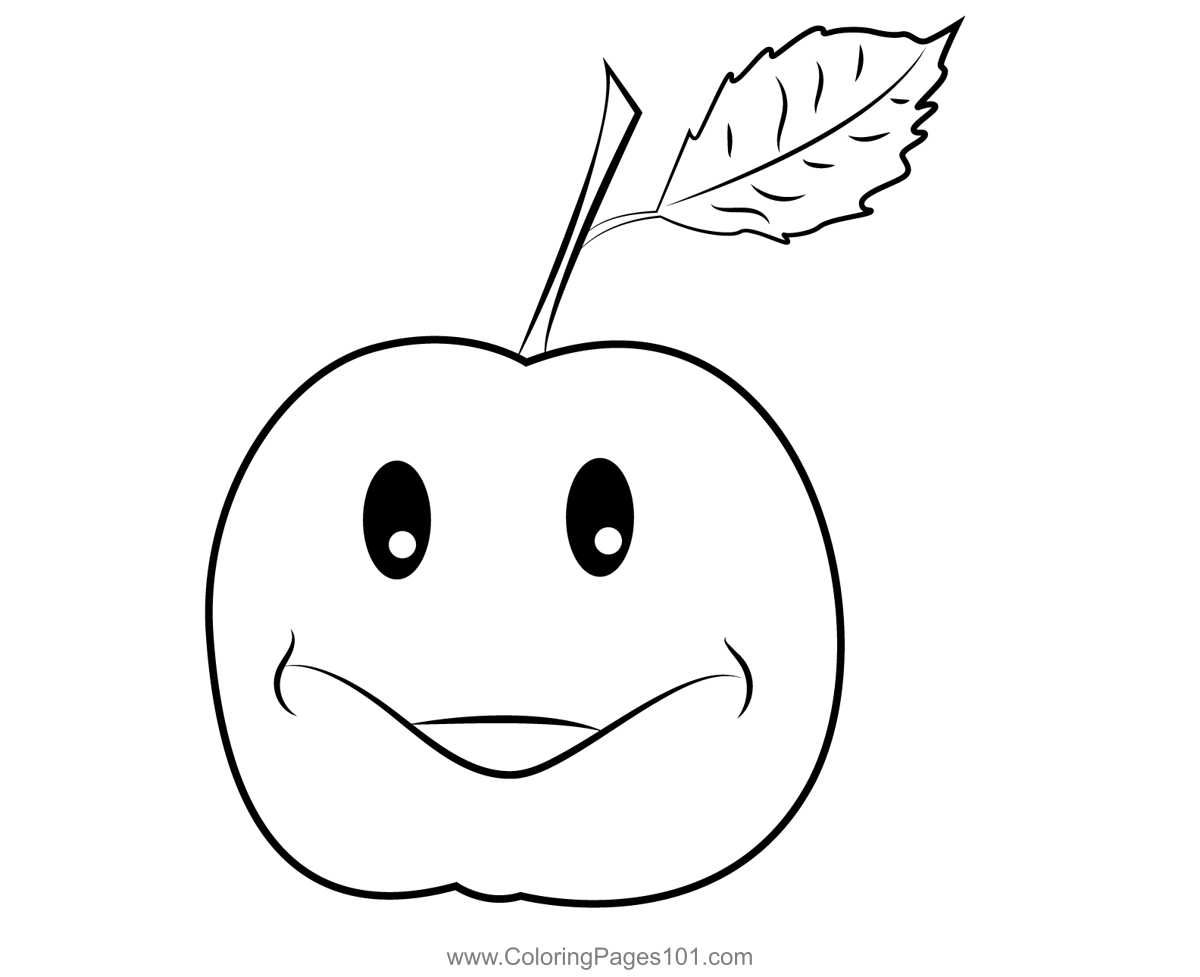Cartoon Apple Coloring Page for Kids - Free Apple Printable Coloring ...