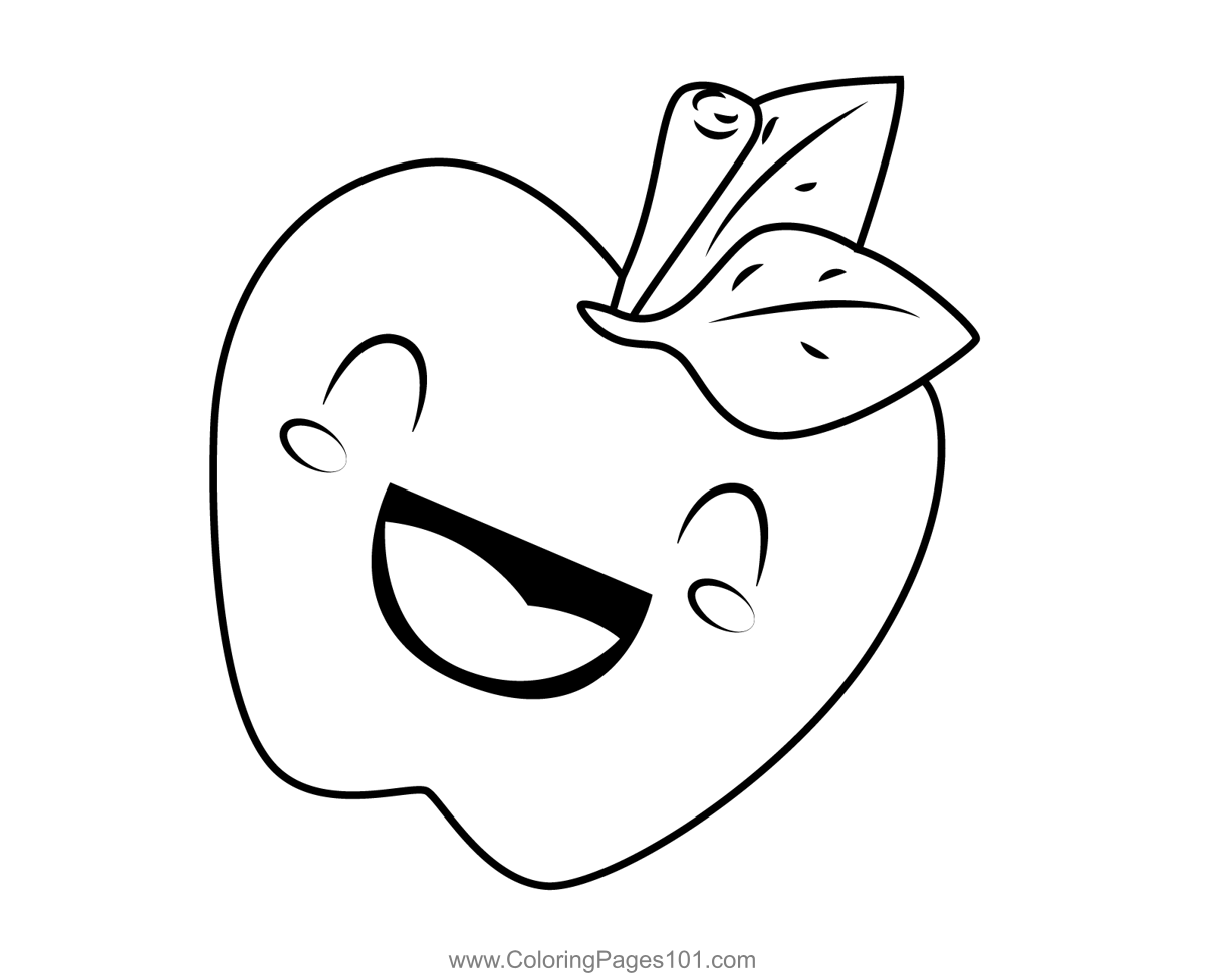 Happy Cartoon Apple Coloring Page for Kids - Free Apple Printable ...