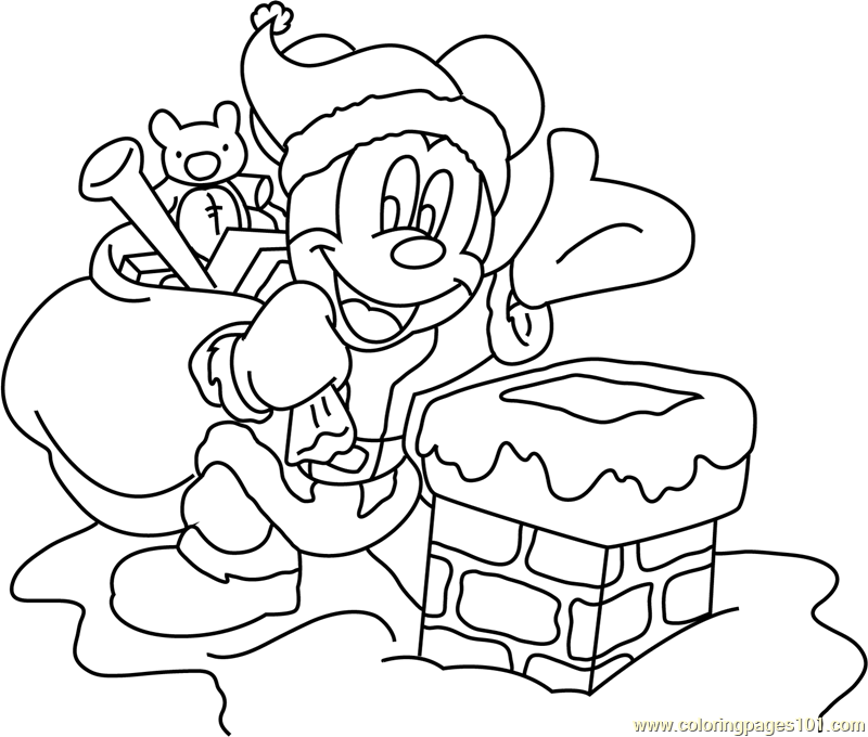 Mickey Mouse on Christmas Coloring Page for Kids - Free Christmas