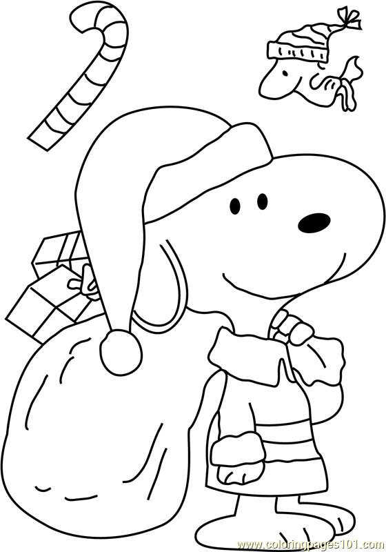 Snoopy Dressed As Santa Coloring Page For Kids Free Christmas Cartoons Printable Coloring