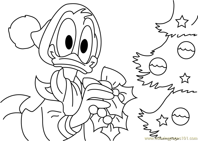 Donald Decorating Christmas Tree Coloring Page for Kids - Free ...