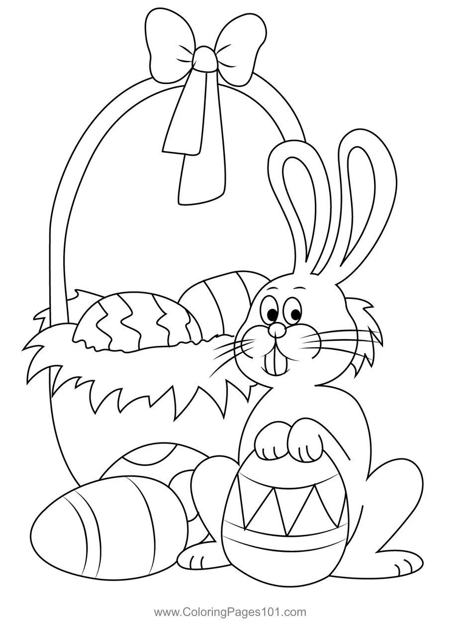 Bunny With Easter Eggs Coloring Page for Kids - Free Easter Printable ...