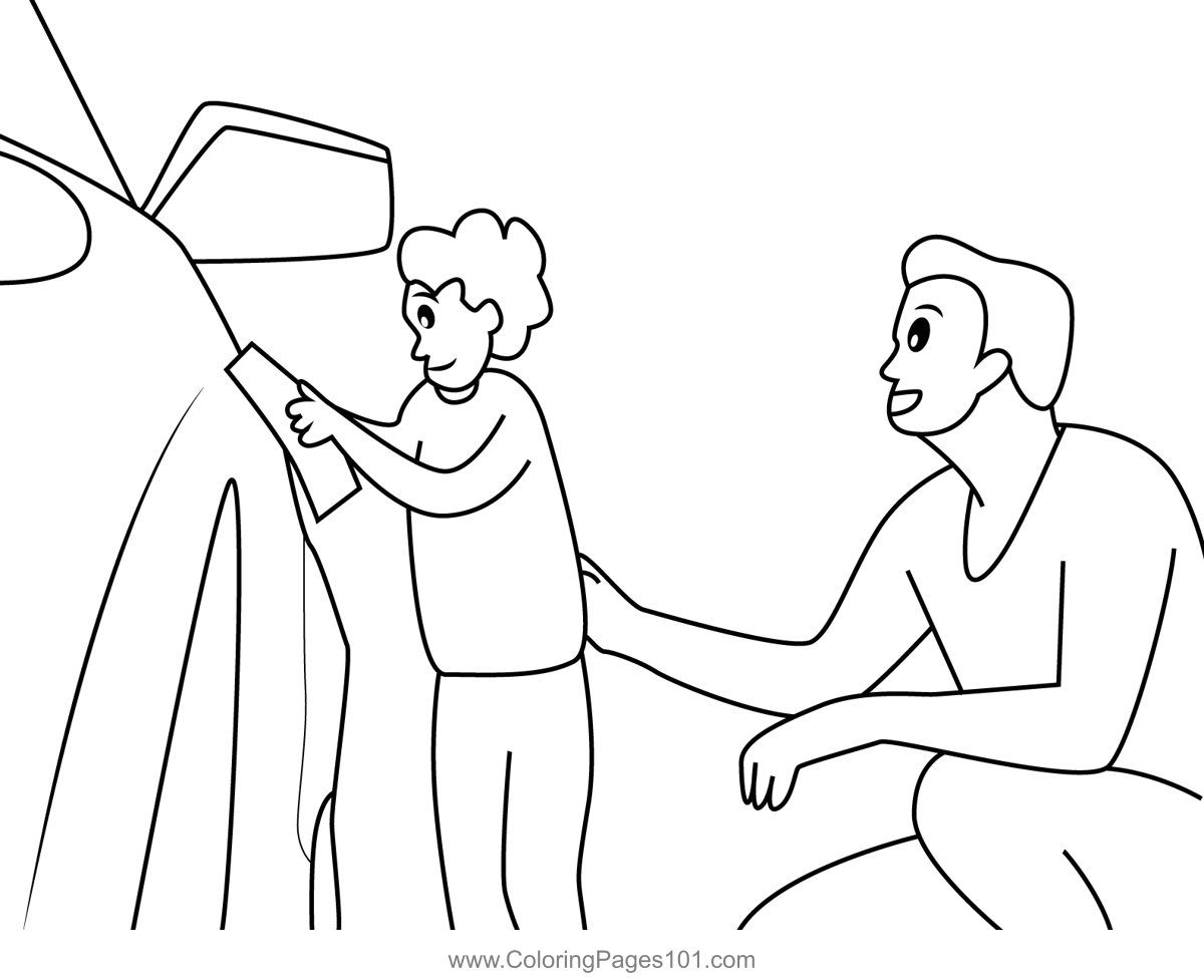 Dad and Son Washing Car Coloring Page for Kids - Free Father’s Day ...