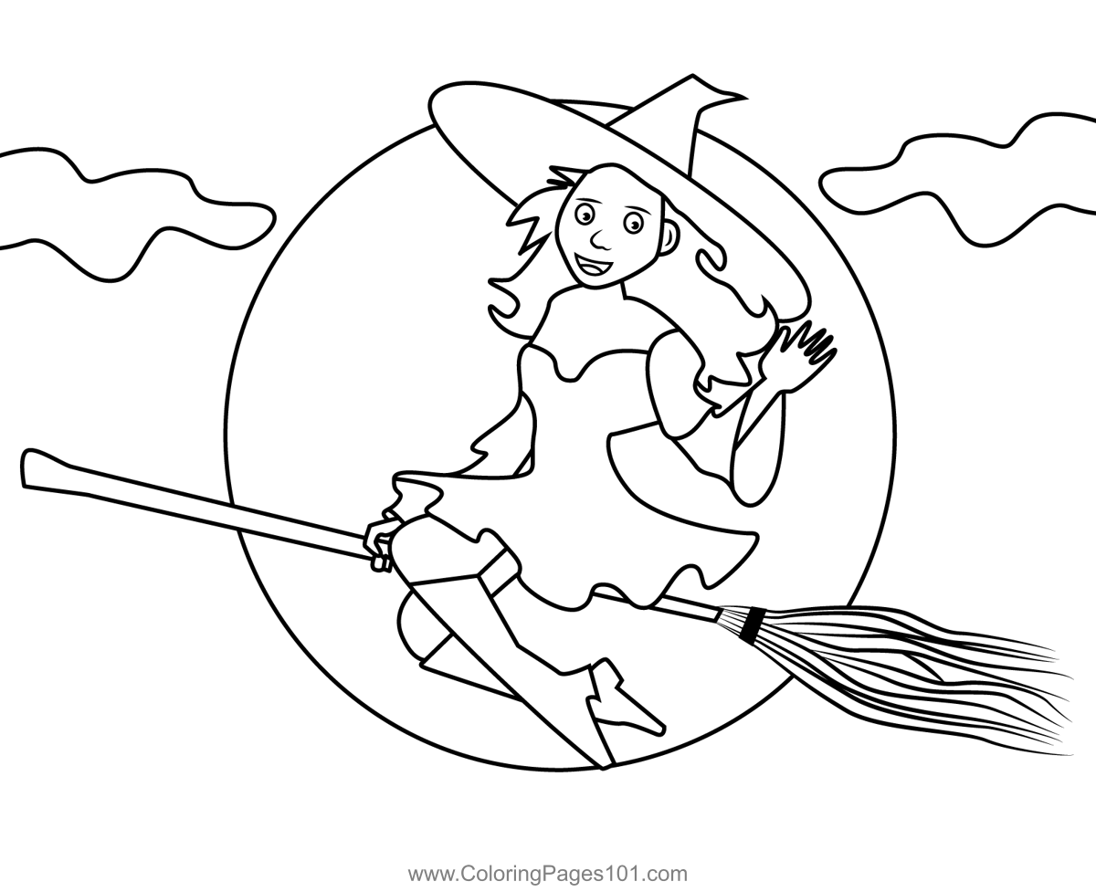 Witch Broom Coloring Page for Kids - Free Halloween Printable Coloring ...