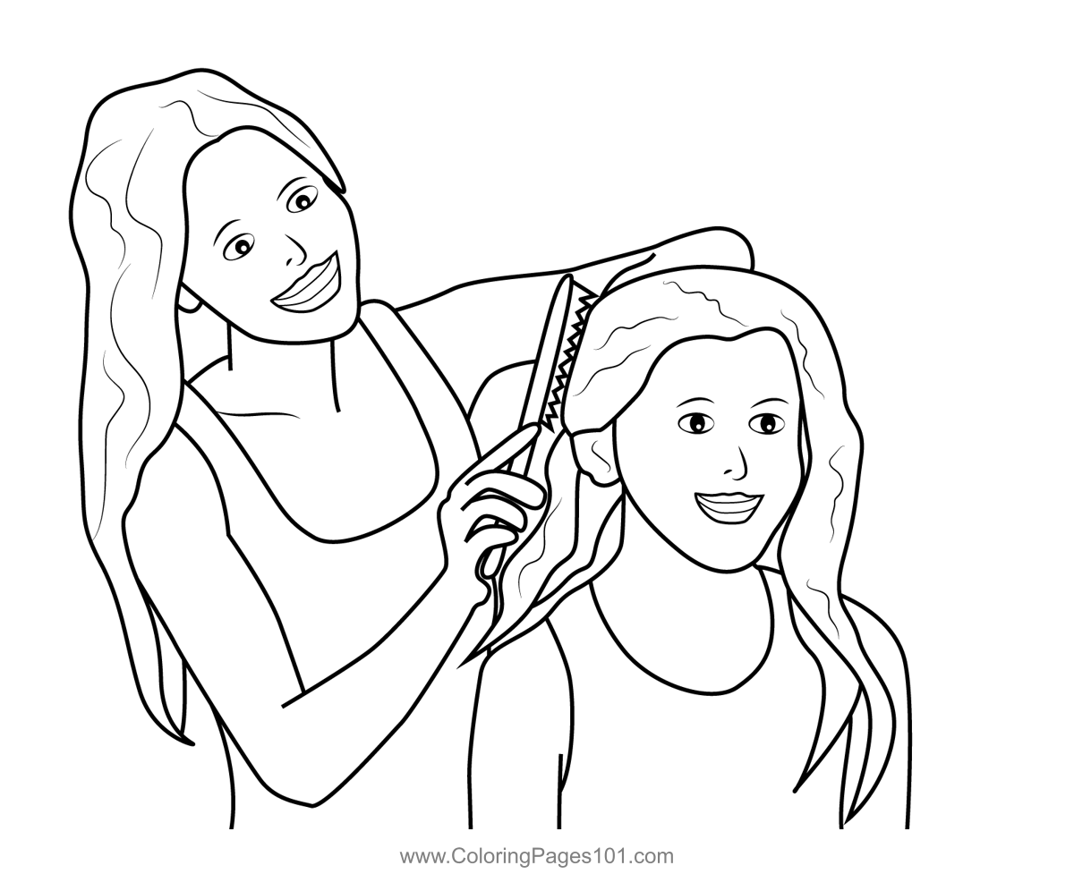 Mother Combing Daughter Hair Coloring Page for Kids - Free Mother's Day ...