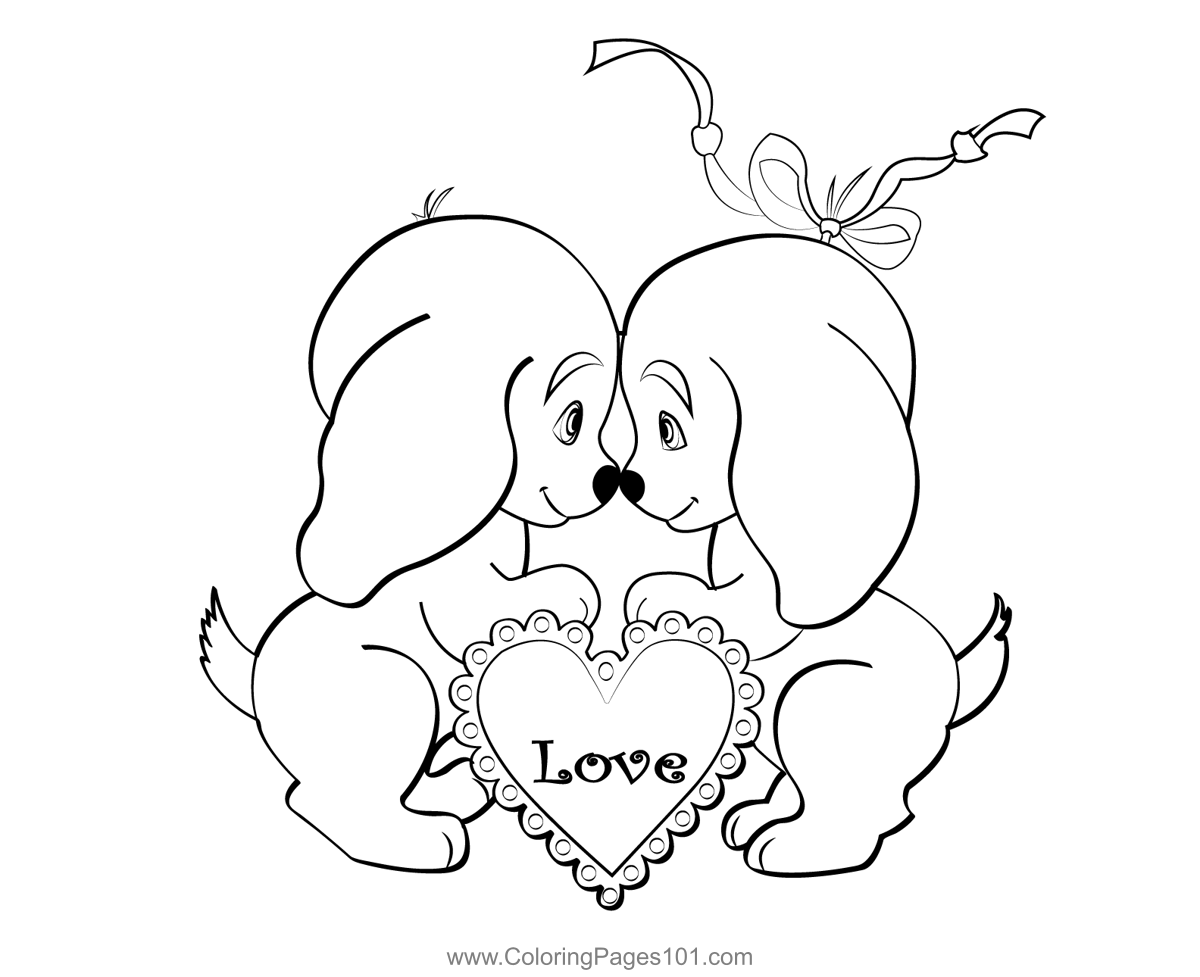 Cute Valentines Day Dogs Coloring Page for Kids - Free Valentine's Day