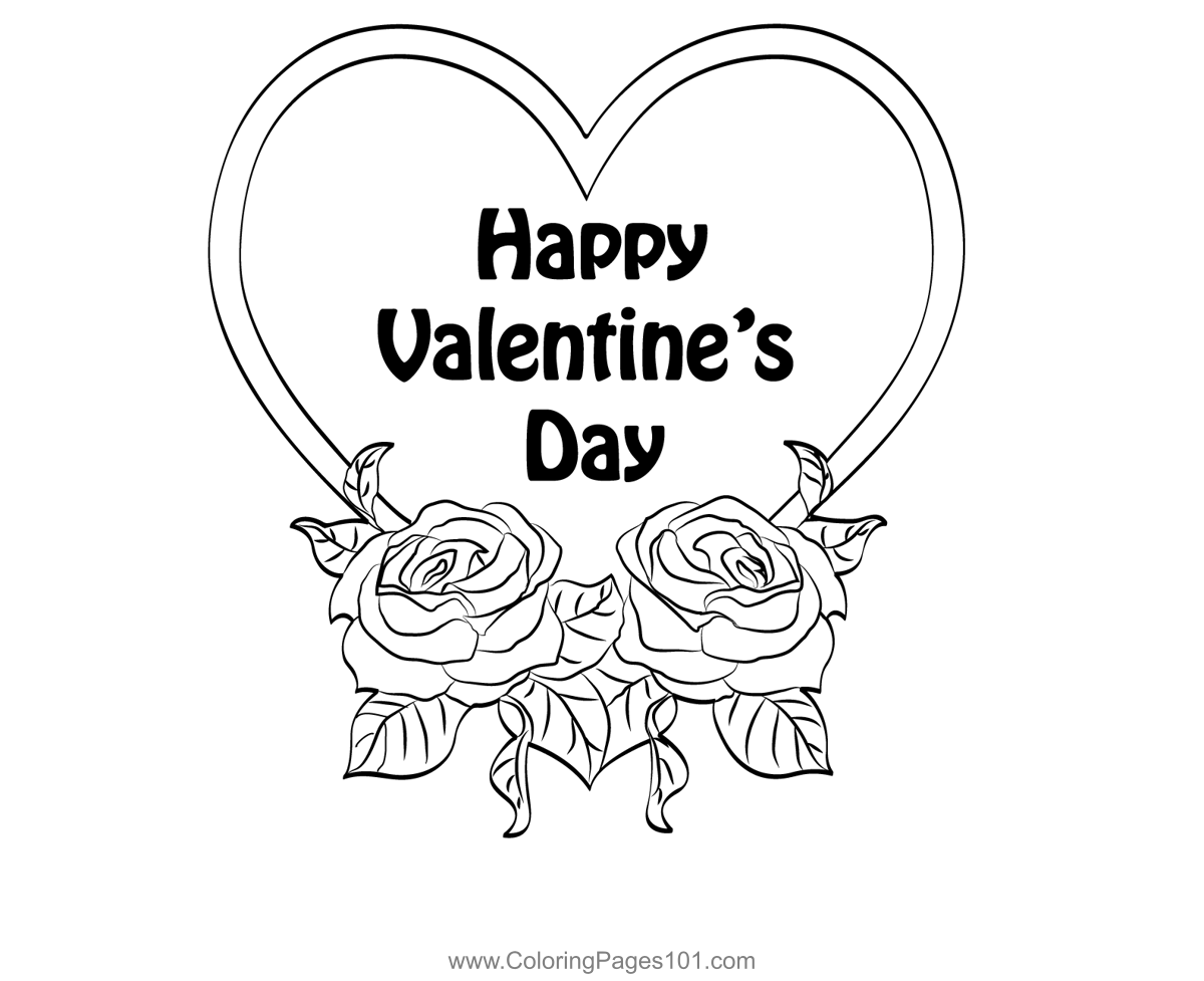 Heart With Rose Coloring Page for Kids - Free Valentine's Day Printable ...