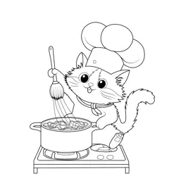 Cat Cooking Coloring Page