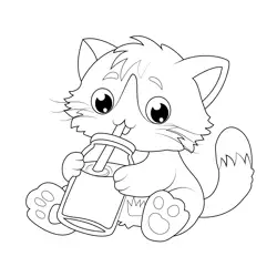 Cat Drinking Milk Free Coloring Page for Kids