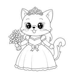 Cat Wearing Wedding Gown Free Coloring Page for Kids