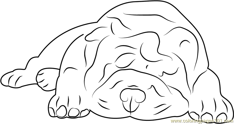 Sleeping Bull Dog Coloring Page for Kids - Free Dog Printable Coloring