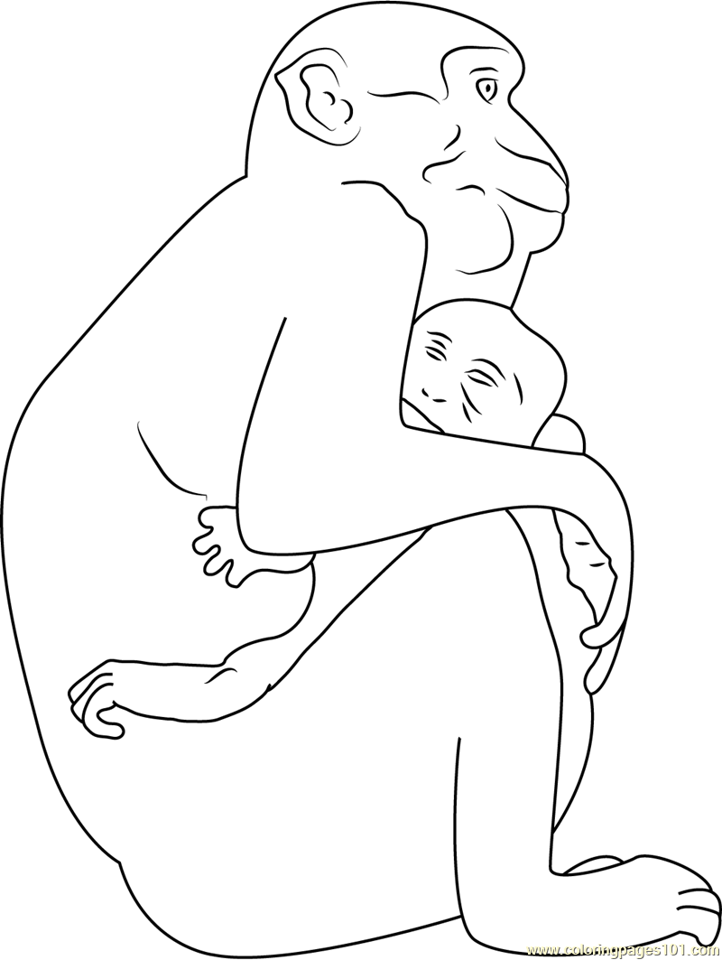Monkey Hug His Son Coloring Page for Kids - Free Monkey Printable