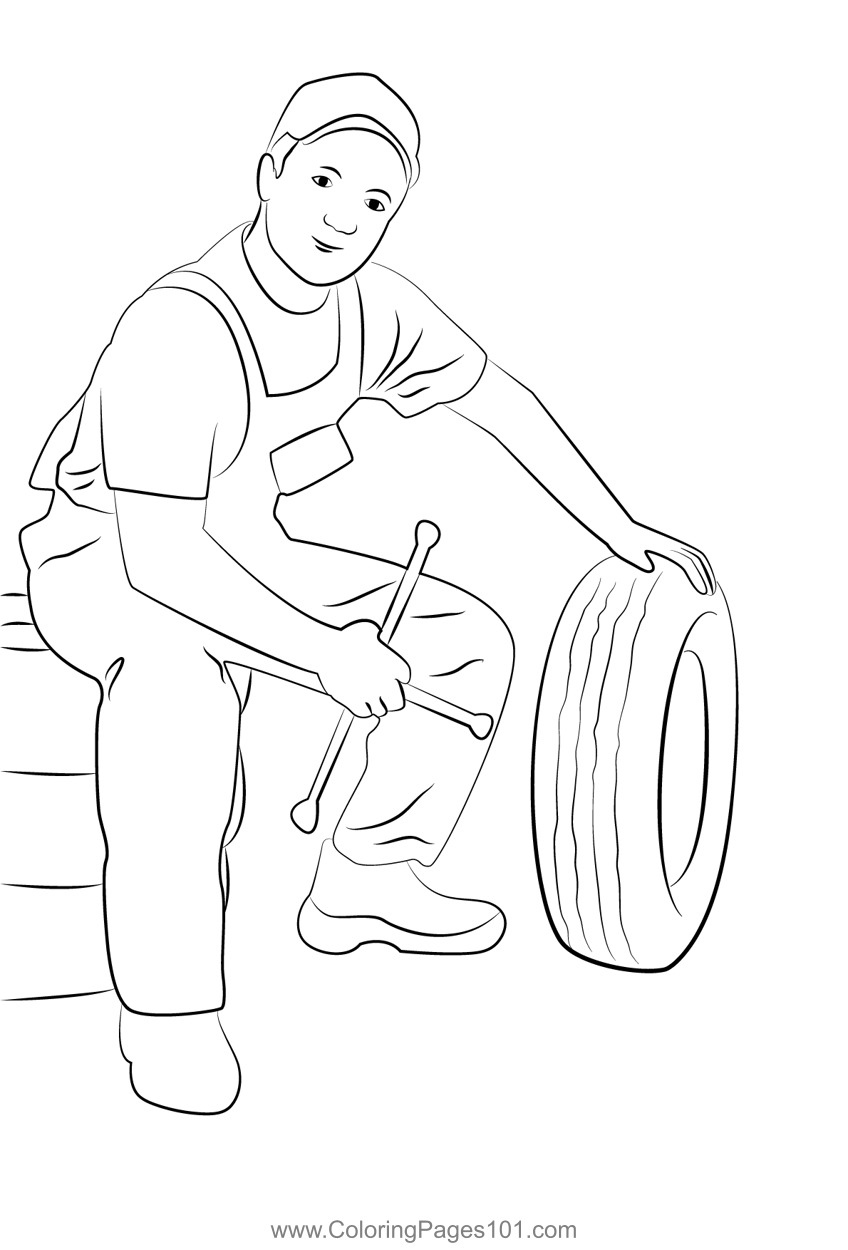 Car Tyre Repair Coloring Page for Kids - Free Workers Printable ...