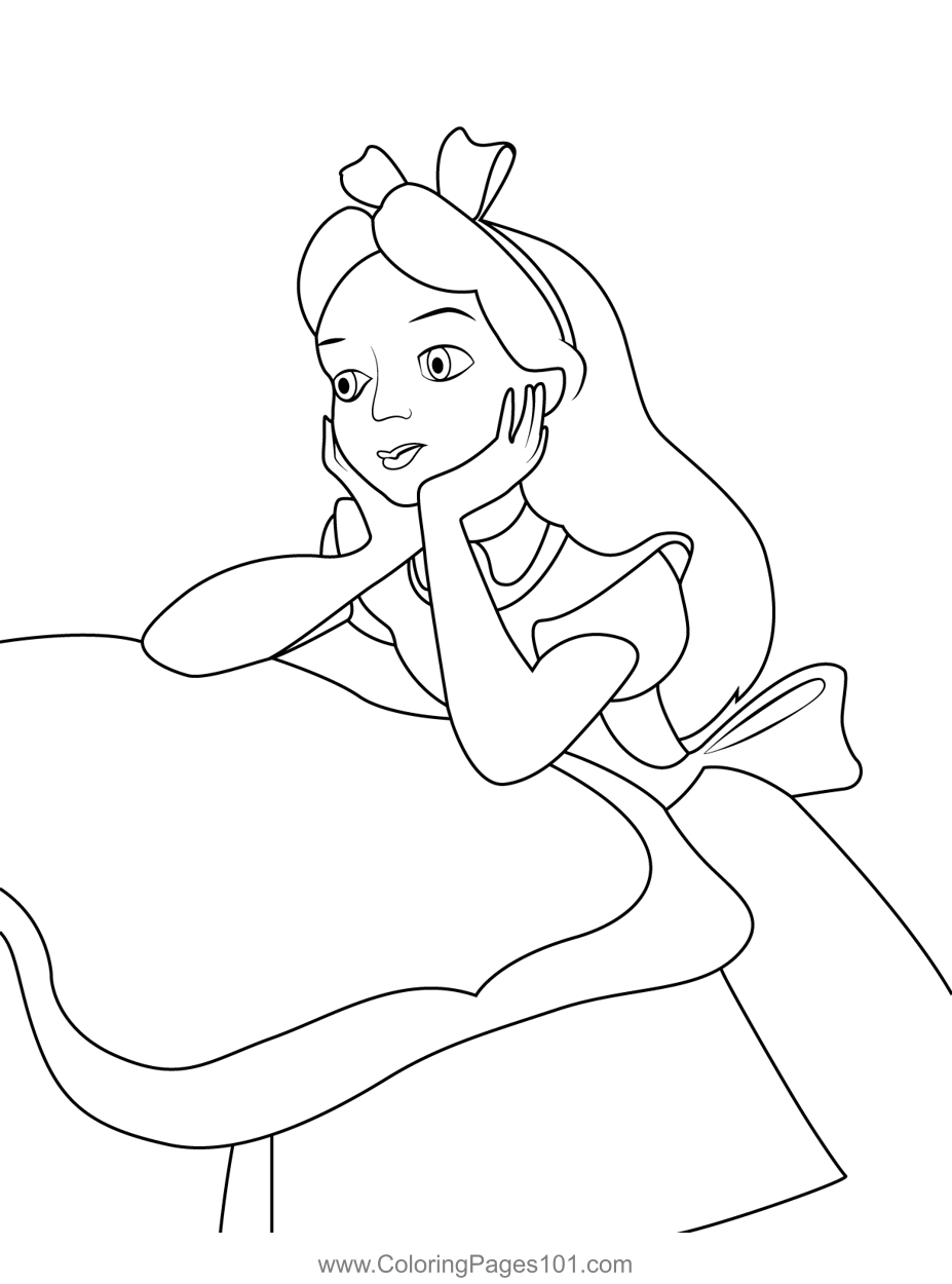 Alice Day Dreaming Coloring Page For Kids - Free Alice Printable 