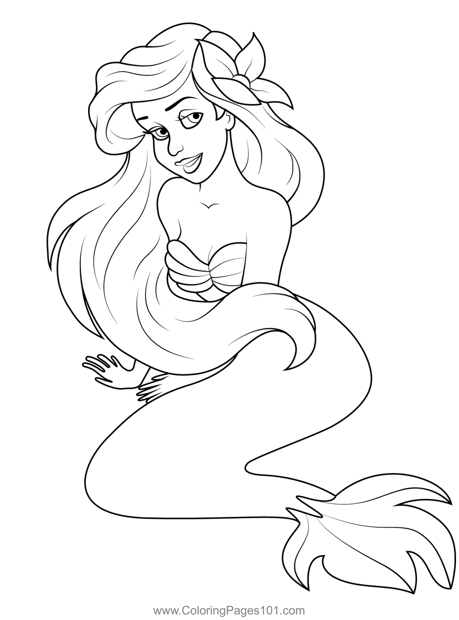 Ariel Dreaming Coloring Page for Kids - Free Ariel Printable Coloring ...