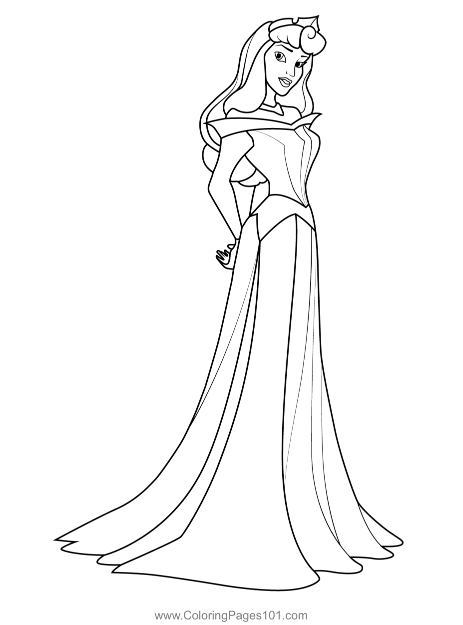 Aurora Wearing Long Dress Coloring Page for Kids - Free Aurora ...