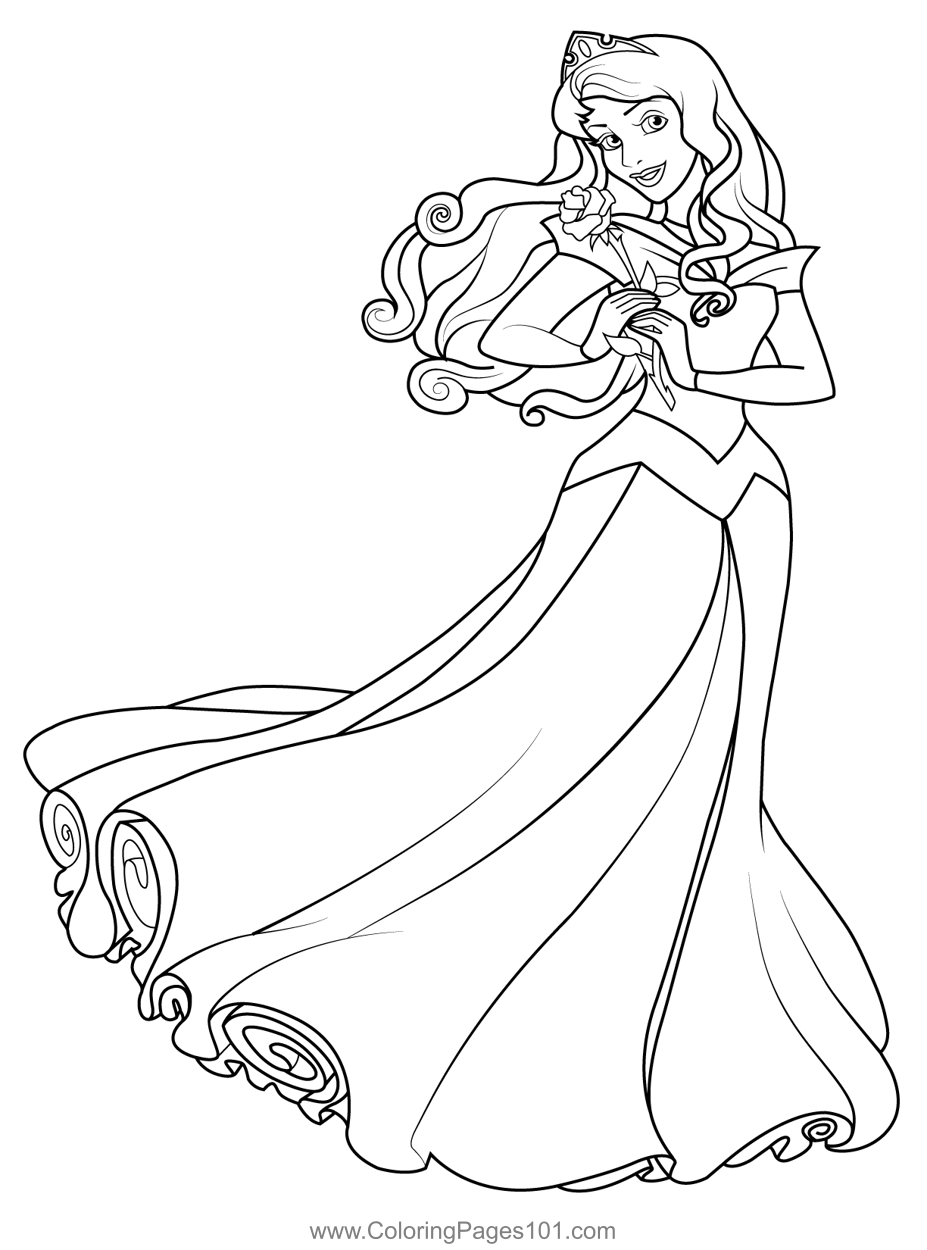 Princess Aurora Sparkly and Glittery Gown Coloring Page for Kids - Free ...