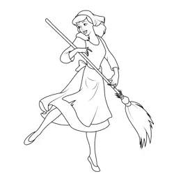 Cinderella Cleaning Free Coloring Page for Kids