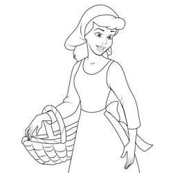 Cinderella with Basket Free Coloring Page for Kids